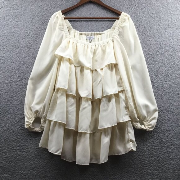 WeWoreWhat Tiered Mini Dress Ivory XS - Picture 3 of 6